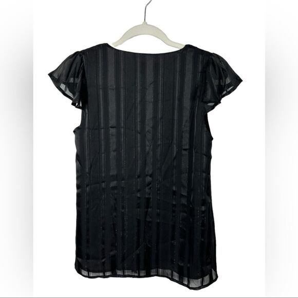 J.O.A Cap Sleeve Black Metallic Shimmer Tie Neck Blouse NWT size XS - Picture 5 of 12